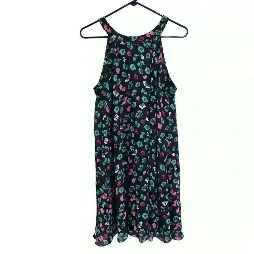Betsey Johnson Trapeze Floral Print Flowy Midi Dress Sleeveless Swing Halter